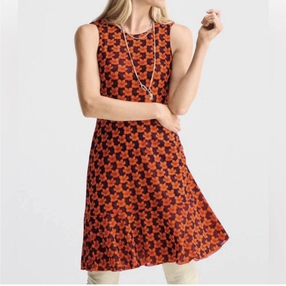 Nwt Cabi #6370 Women's Orange Navy Blue Reversible 4 Way Flip Dress Size Large